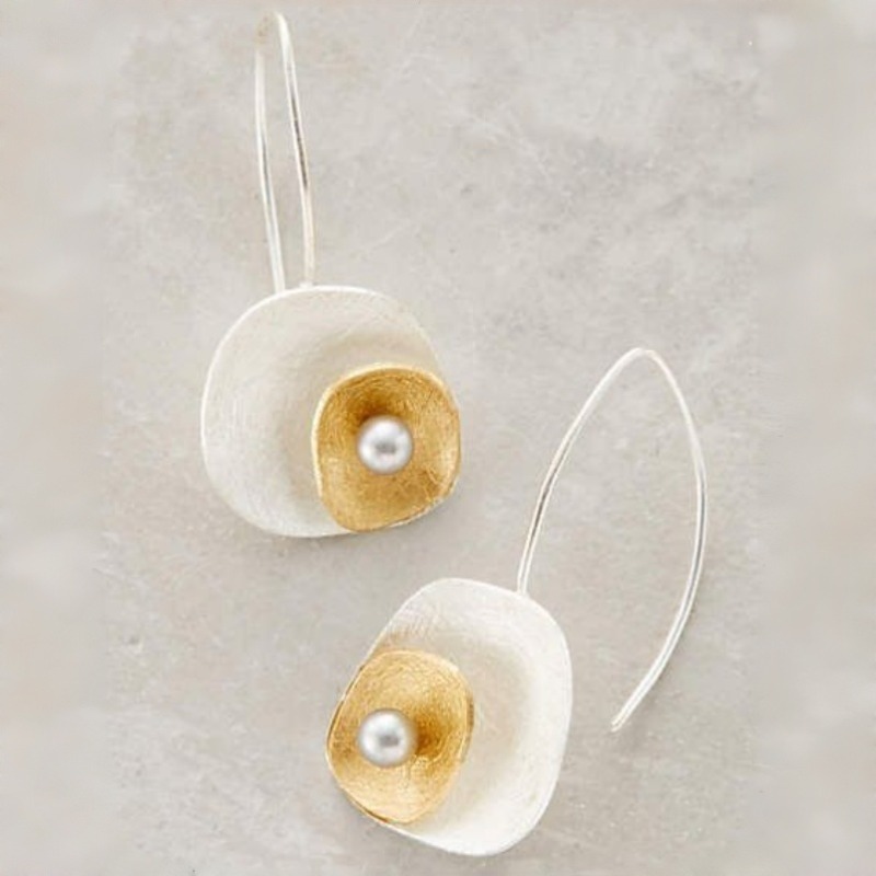 Stylish White Round Double Layer Irregular Pendant Earrings, Handmade