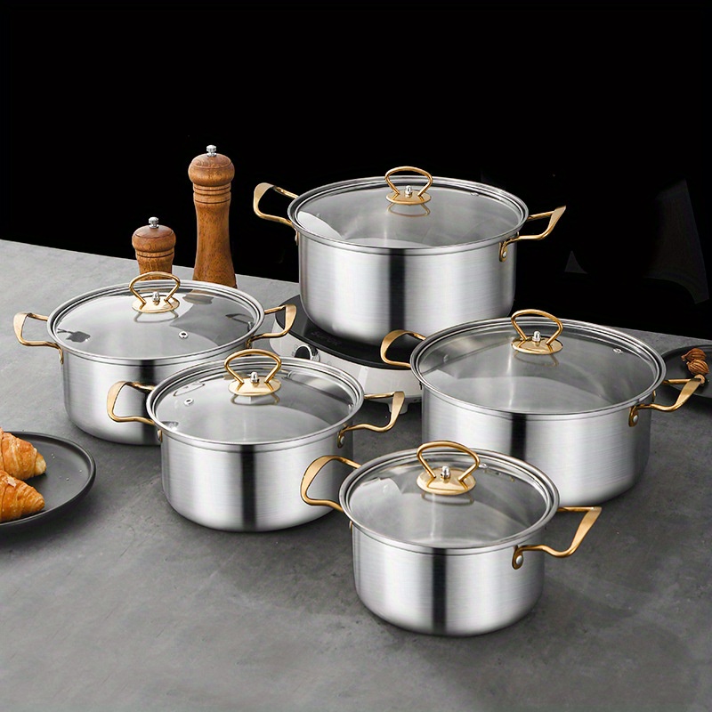 12pcs high quality 400 stainless steel pot set practical pot set household pot set thickened   pot set induction cookers and gas stoves   used details 9