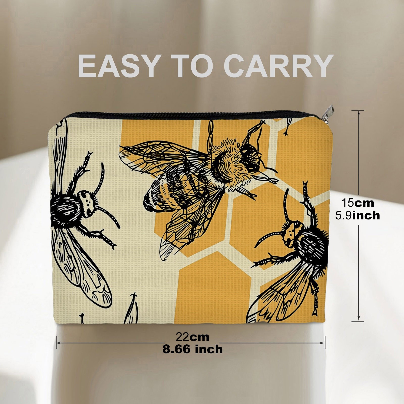 TEMU Double-sided Honeycomb Polyester Cosmetic Bag, 5.9in X 8.66in Lightweight Portable Toiletry Pouch, Organizer For Storage, Travel & Weekend Trip