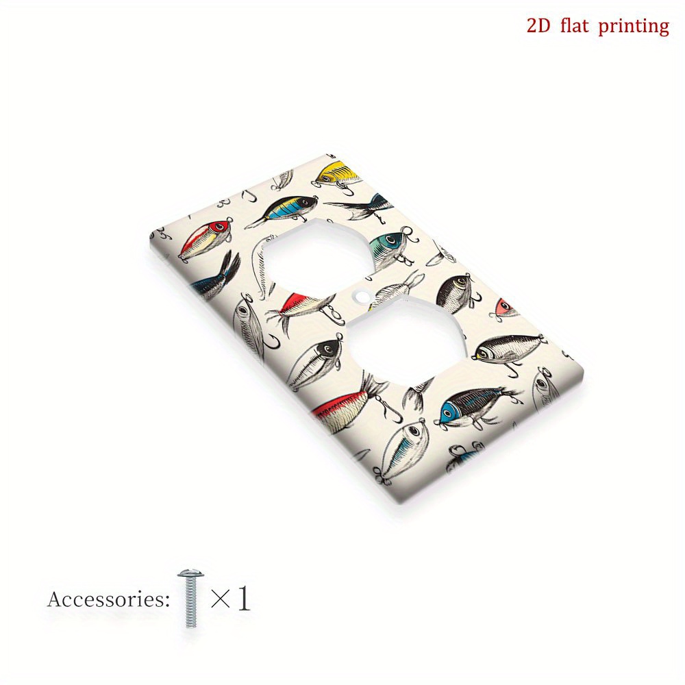 TEMU 1pc Plaque Murale de Commutation au Design Leurre de Pêche - Impression Plate 2D Décorative pour Salon , Chambre à Coucher, Cabane, Décoration