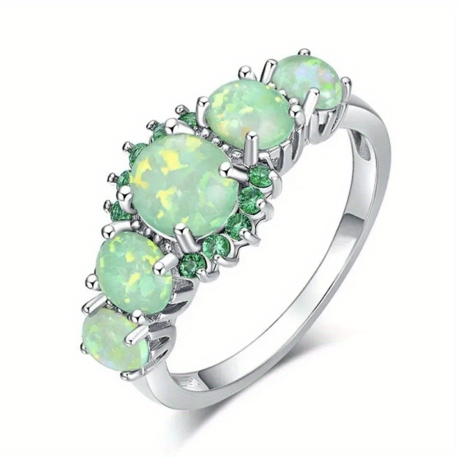 TEMU Synthetic Opal Engagement Copper Ring, With Its Symbolizing Luxury And , Is For A Birthday Or Valentine's Day, Making It An For Weddings And