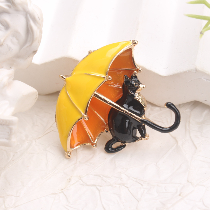 Image of Cute Black Cat Under Brooch, Enamel Animal - Themed Jewelry For Women, Perfect For Whimsy To Coats, Sweaters, A Great Gift For Cat And