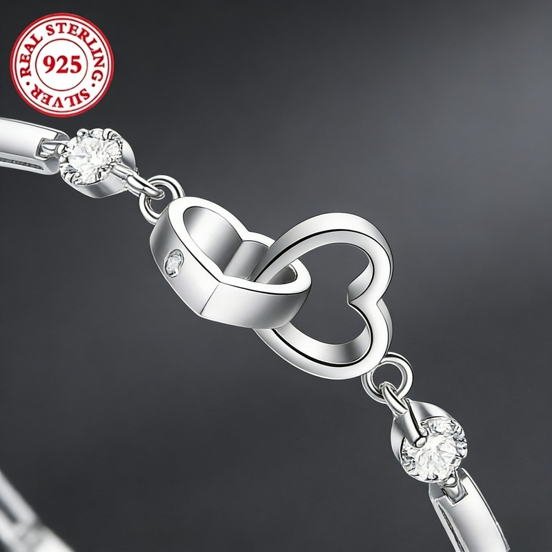 TEMU 925 Sterling Silver Bracelet Set With Synthetic Zirconia, Elegant And Fashionable Women', Valentine's Day And Gift