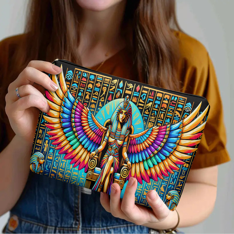 TEMU Cosmetic Bag 1pc, Ancient Egyptian With Hieroglyphs, Lightweight Zipper Design Toiletry Bag, Suitable For Travel And Daily Use Multifunctional
