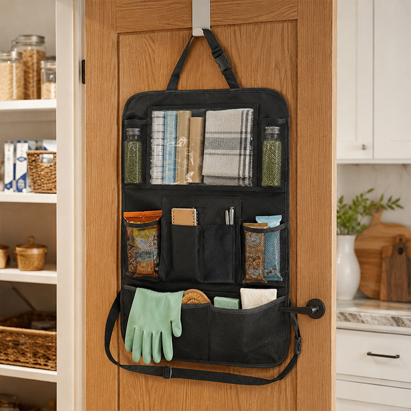 TEMU 1pc Zuee Wall-mounted Storage With Transparent Pockets & Mesh Compartments - Adjustable Hanging Shelf Suitable For Rv, Bathroom Door/shower,