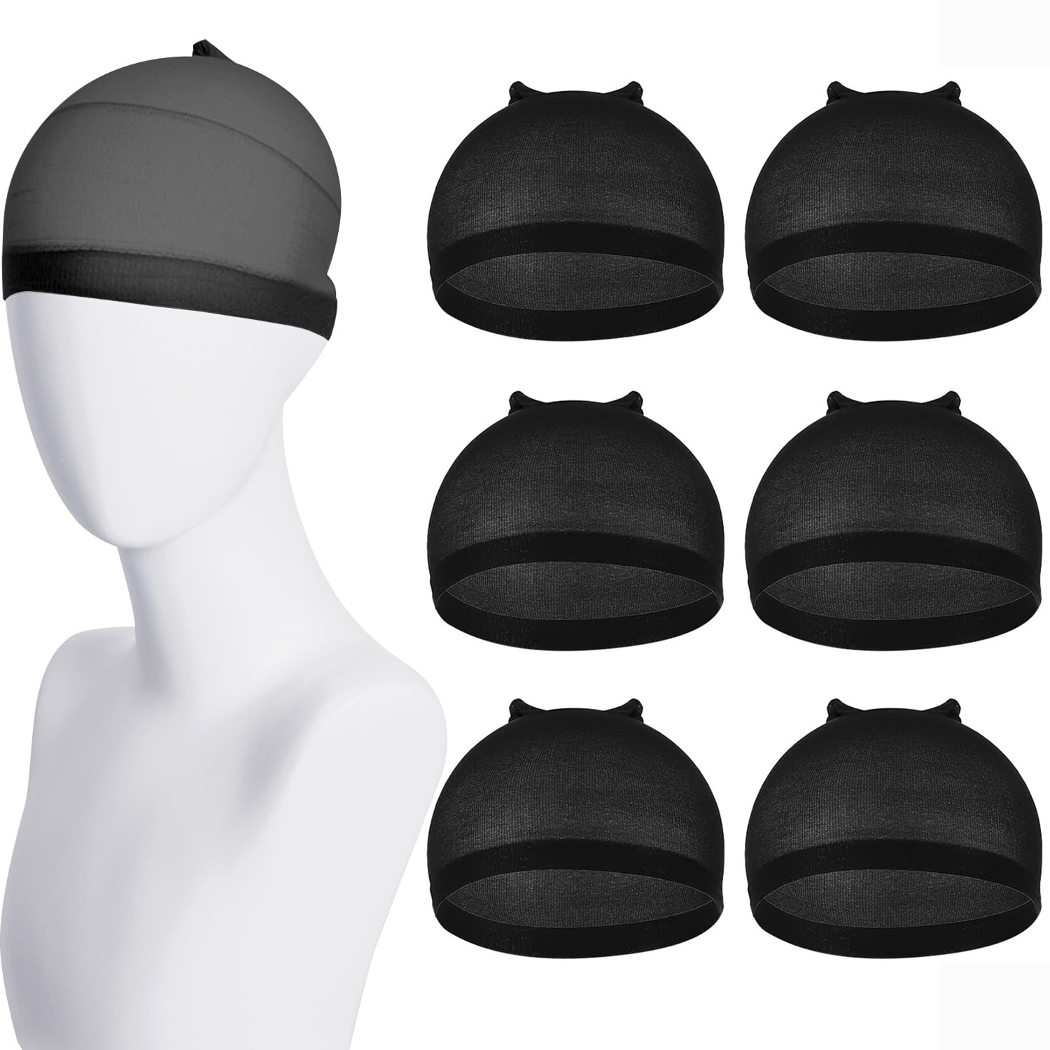 TEMU Set Of 6 Black Wig Caps Designed For Women, Made From Ultra-thin And Stretchy Nylon, Offering A Breathable And Suitable For All Hair Types, As
