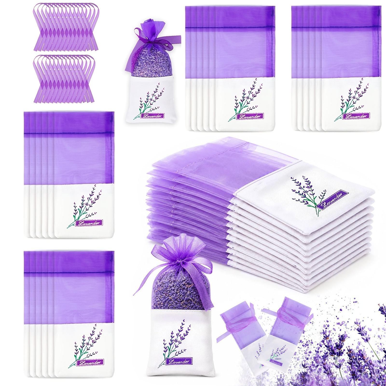 Image of 40pcs Of Bags For Lavender Empty, Purple Drawstring Bags For Filling, Empty Lavender Sachets, Bags For Lavender, Scented Sachets For Filling, Empty Scented Sachets, Ideal For Gifts, Spices And Herbs
