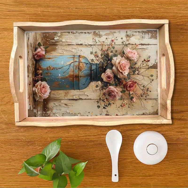 DIY Diamond Painting Tray Kit, Wooden Craft Service Tray, Round Diamonds, Full Drill, for Home Gatherings, Breakfast Serving, Coffee Tea Display, Party Supplies, Art Crafts