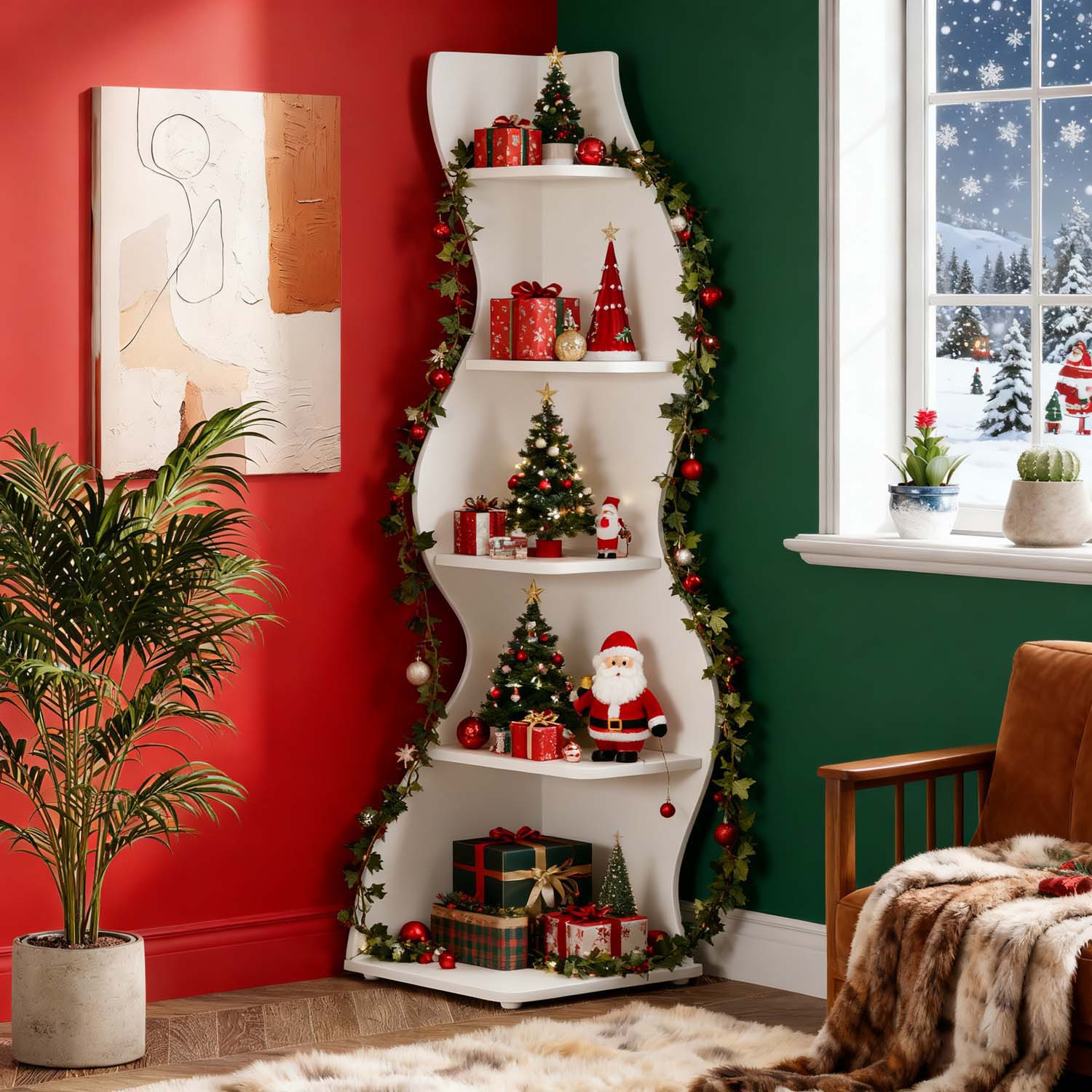 Contemporary 5-shelf Corner Unit In White - Efficient Corner Bookshelf And Compact Plant Holder, Ideal Display Rack For Living Room Or Home Office, Great For Christmas Presents