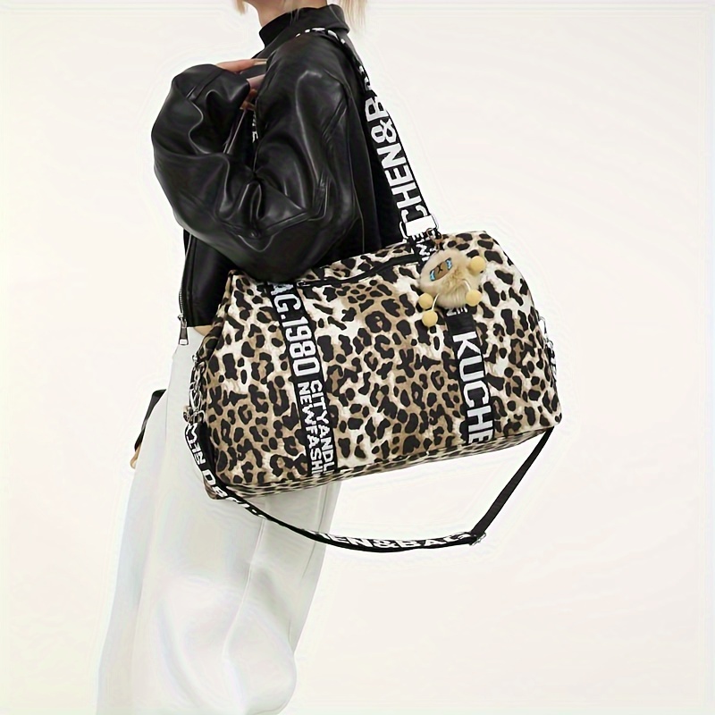 TEMU Large Capacity Tote Bag With A Fashionable Leopard Print - A Lightweight, Multifunctional Travel And Gym Bag Featuring A Detachable Shoulder