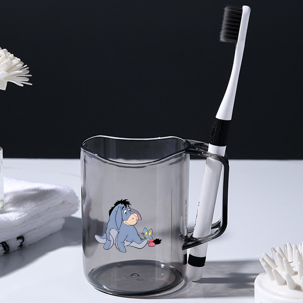 TEMU 1pc Mouthwash Cup, Cute Toothbrush Cup, Plastic Mouthwash Cup With Handle, Home Bathroom, Bathroom Accessories, Couple Toothbrush Holder, With