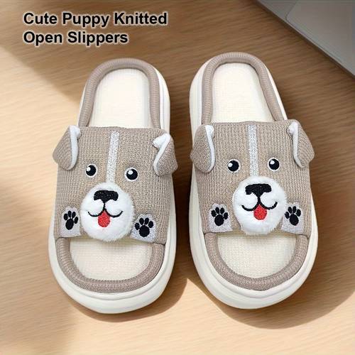 Easter Gift- Cute Dog Open-Toe Slippers| Soft Knitted Polyester& Non-Slip EVA Sole for Home