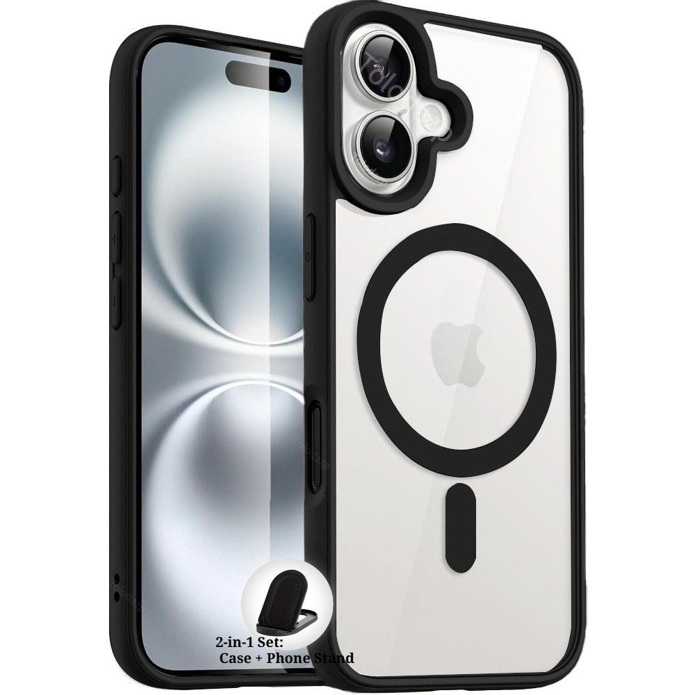 TEMU Étui de téléphone : Ensemble 2-en-1 : Étui + Support de téléphone, Étui de luxe transparent magnétique -rayures, compatible avec iPhone 17 16 15