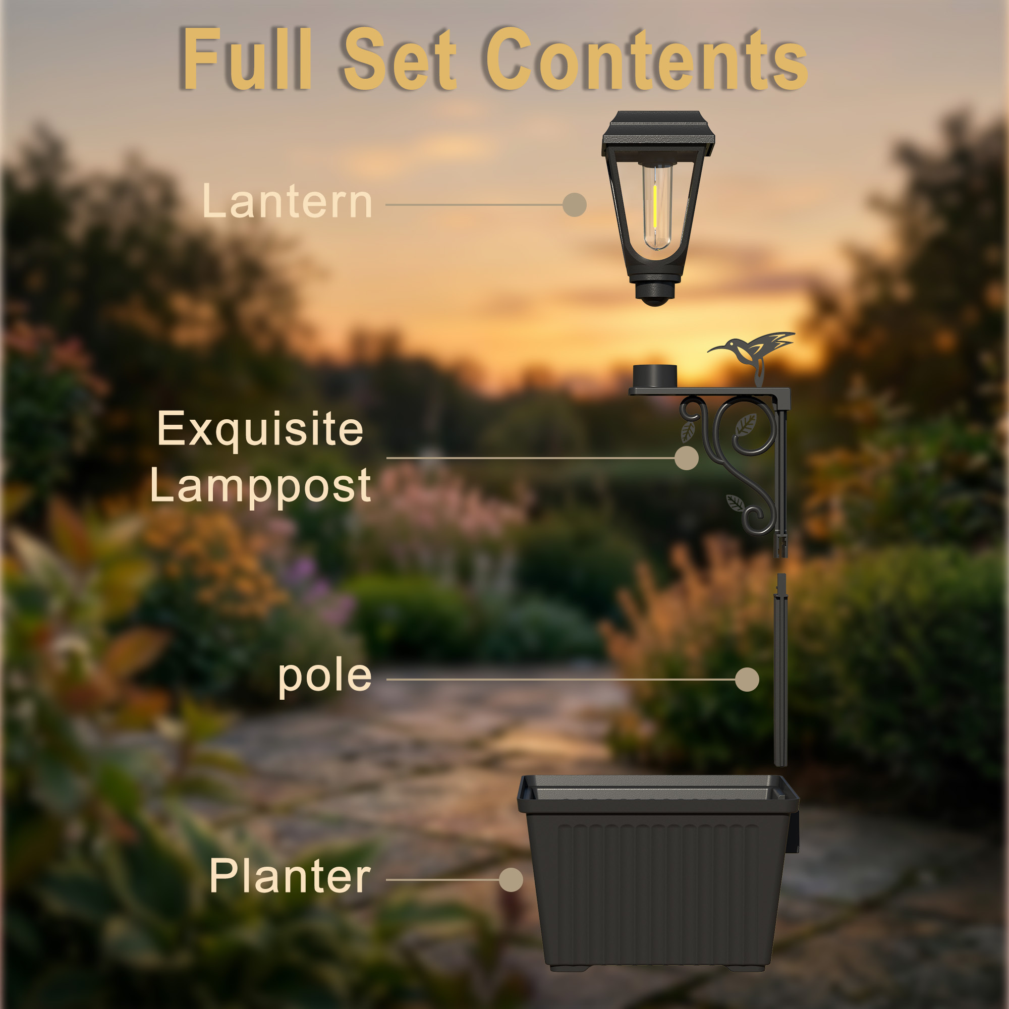 TEMU Solar-powered Lamp Post With 2-in-1 Outdoor Planter, Suitable For Flowers(flowers Not Included). Features A Glass Shade, A 20lumen Glass Bulb,