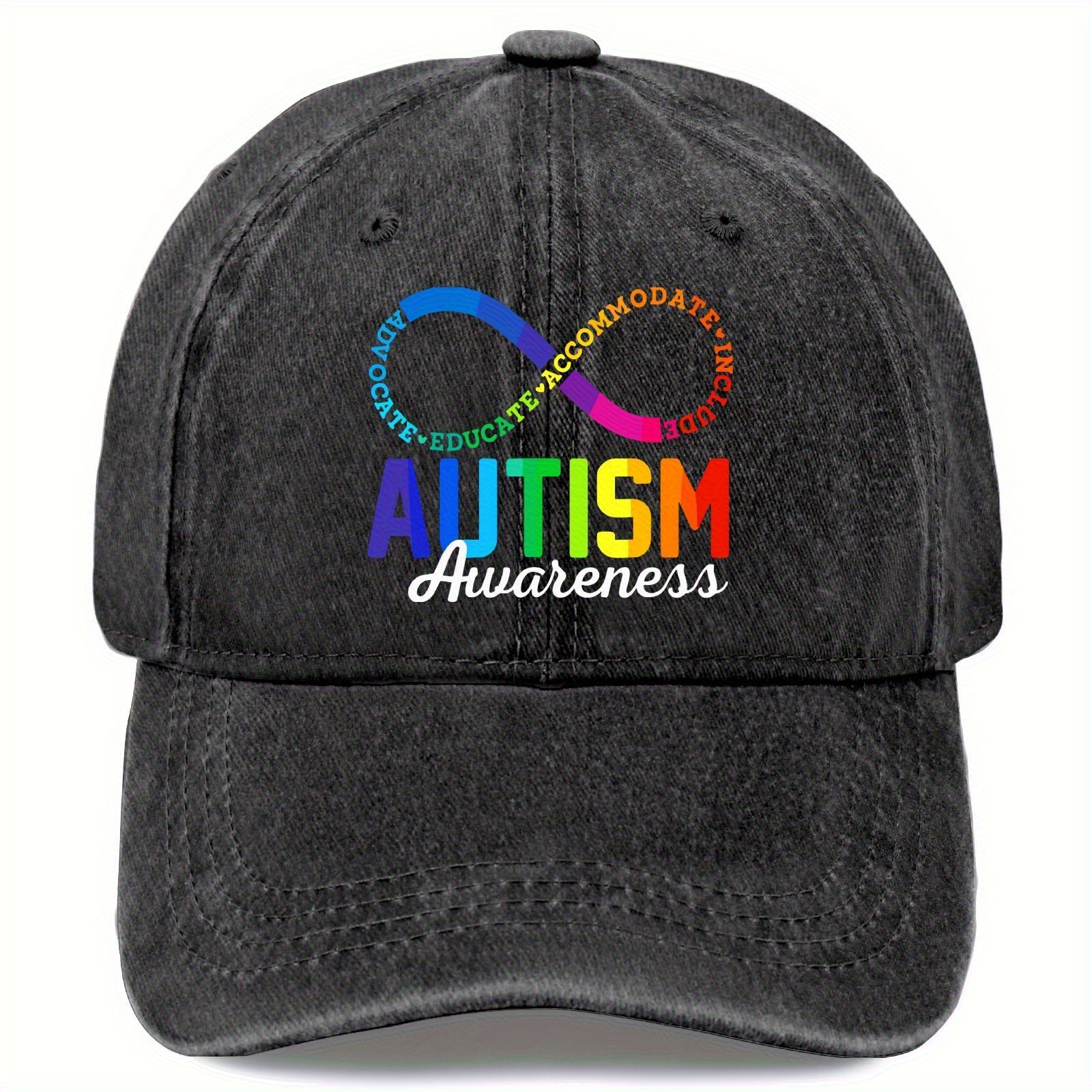 TEMU Autism Awareness Retro Washed Baseball - Adjustable Lightweight Sun Hat With Infinity Symbol & Colorful Puzzle Pattern, Breathable Outdoor