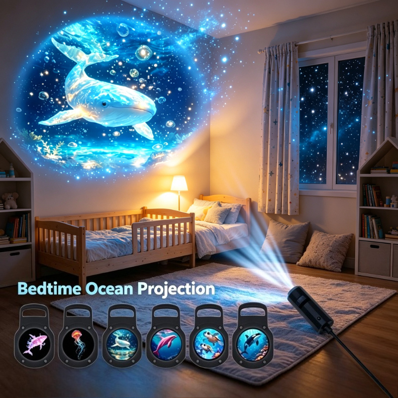 TEMU Luz de noche de proyección Serie - 6 piezas de luces de noche de proyección LED creativas, luz de LED flexible de cuello de , proyección para