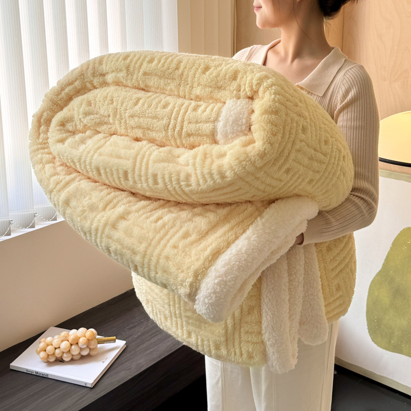 Double Layer Cross Stripe Blanket Grid Texture Plush Throw Thick Warm Cozy Fuzzy For Bed Couch All Sizes (twin/full/queen/king)