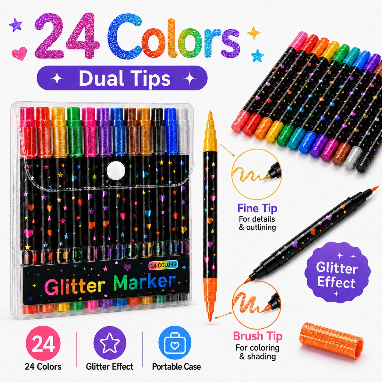 Image of Bright Glitter Craft Pens, With Vivid Sparkling Colors, Great Gear For Halloween Gathering Projects, Poster Design And Art Decoration