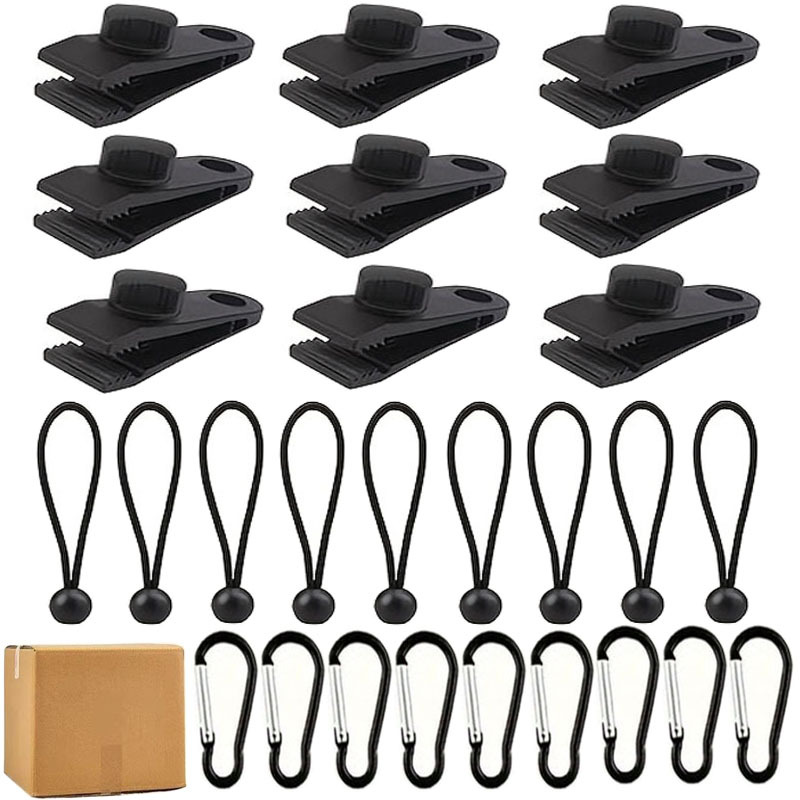 Image of 27pcs Set Of Heavy-duty Locking Clamps With Adjustable Screws | Design, Elastic Rope | Camping Safety Cover, Pool Cover, Sunshade, Awning