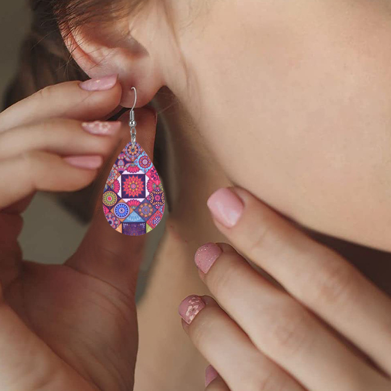 Bohemian Style Colorful Mandala Teardrop Earrings