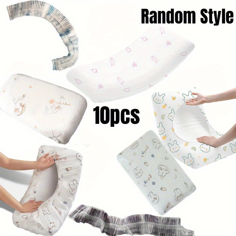 Image of 10pcs Disposable Pillowcases - Made Of Soft And Breathable Fabric With Random Patterns, Suitable For Travel, Hotels, Train Berths, Beauty Salons, Guests