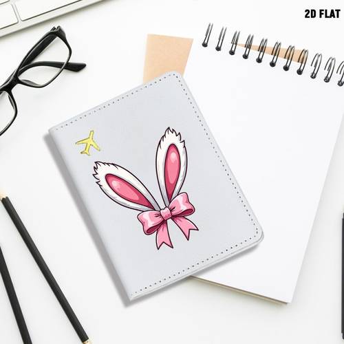 Cute Cartoon Bunny Ear with Pink Bow Print PU Passport Holder, Multiple Specifications Pack, Lightweight Portable Travel Document Organizer, Easter Travel And Daily Document Storage