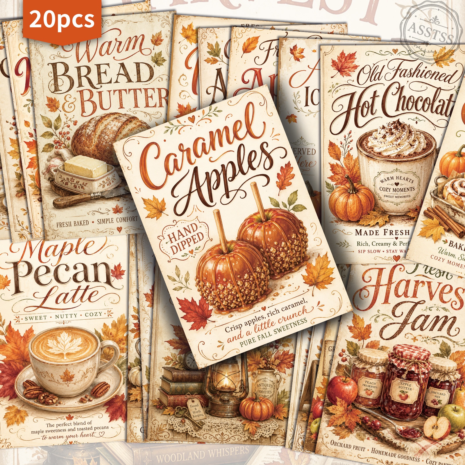 TEMU 20-pack Asstss Vintage Autumn Postcards - 4x6 Inches Retro Junk Journal Supplies, Classic Pinup Illustrations Collectible Decorative Painting
