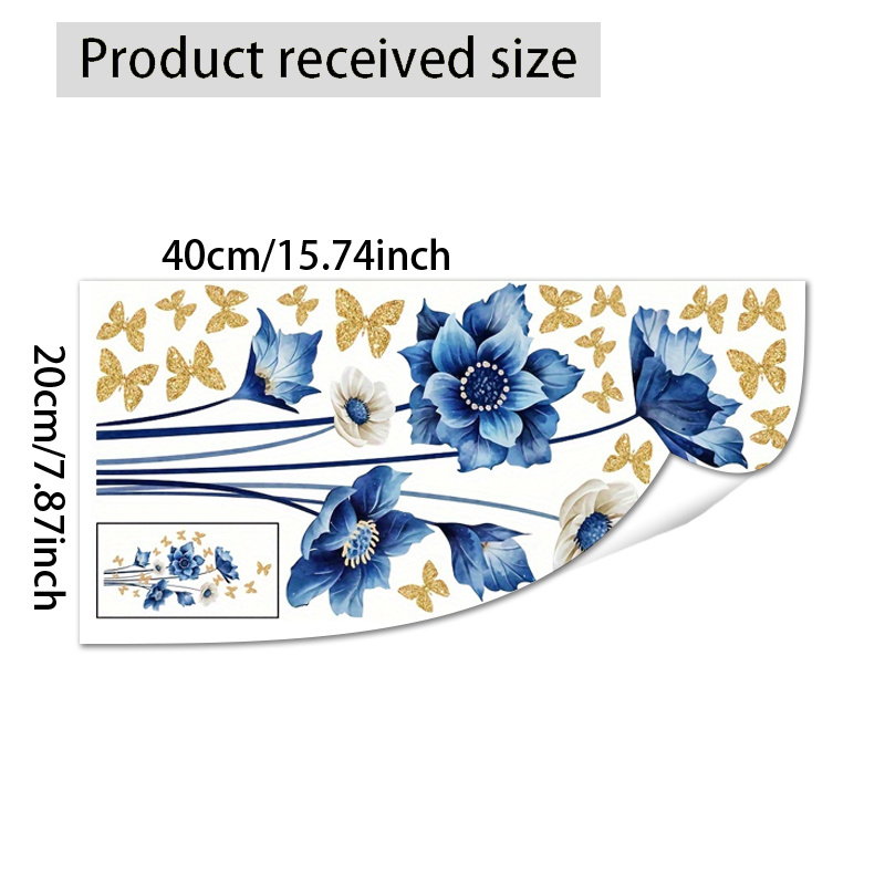 Image of 1pc Blue And White Floral Pattern Wall Sticker, With Pattern, Made Of Pvc Material, Self-adhesive And Easy To Tear Off, Very Suitable For Living Room Or Bedroom Decorative Wall Decoration Stickers