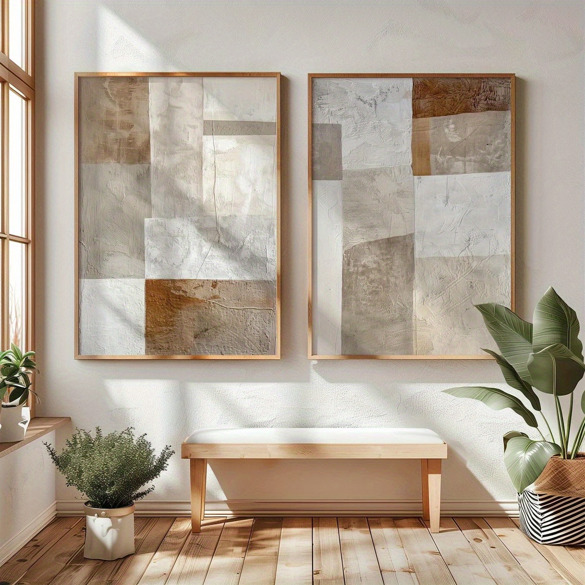 TEMU 2pcs Set, Wall Art, Fashion Poster, Beige And Brown Graffiti Art Print, Abstract Pattern Canvas Painting, Living Room Decoration, Bedroom