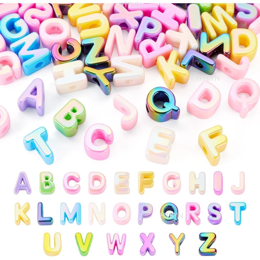 TEMU Lot de 26 grosses perles alphabet colorées avec revêtement - Perles lettres majuscules adaptées pour le bricolage, la création, de sac, les