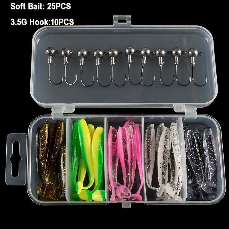 TEMU A Set Of 35 1 Soft Bait Fishing Lure With Jig Hook, Colorful Silicone Soft Plastic Fishing Equipment, Hunting And Fishing Equipment, Fishing Soft Bait Suit