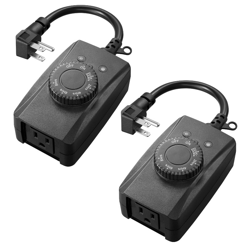TEMU 2pcs Minuteur de Prise à Capteur de Lumière 125V, Interrupteur Minuteur Compteur à l' avec Prise Raccordée, Minuteur à avec Réglages de 2/4/6/8