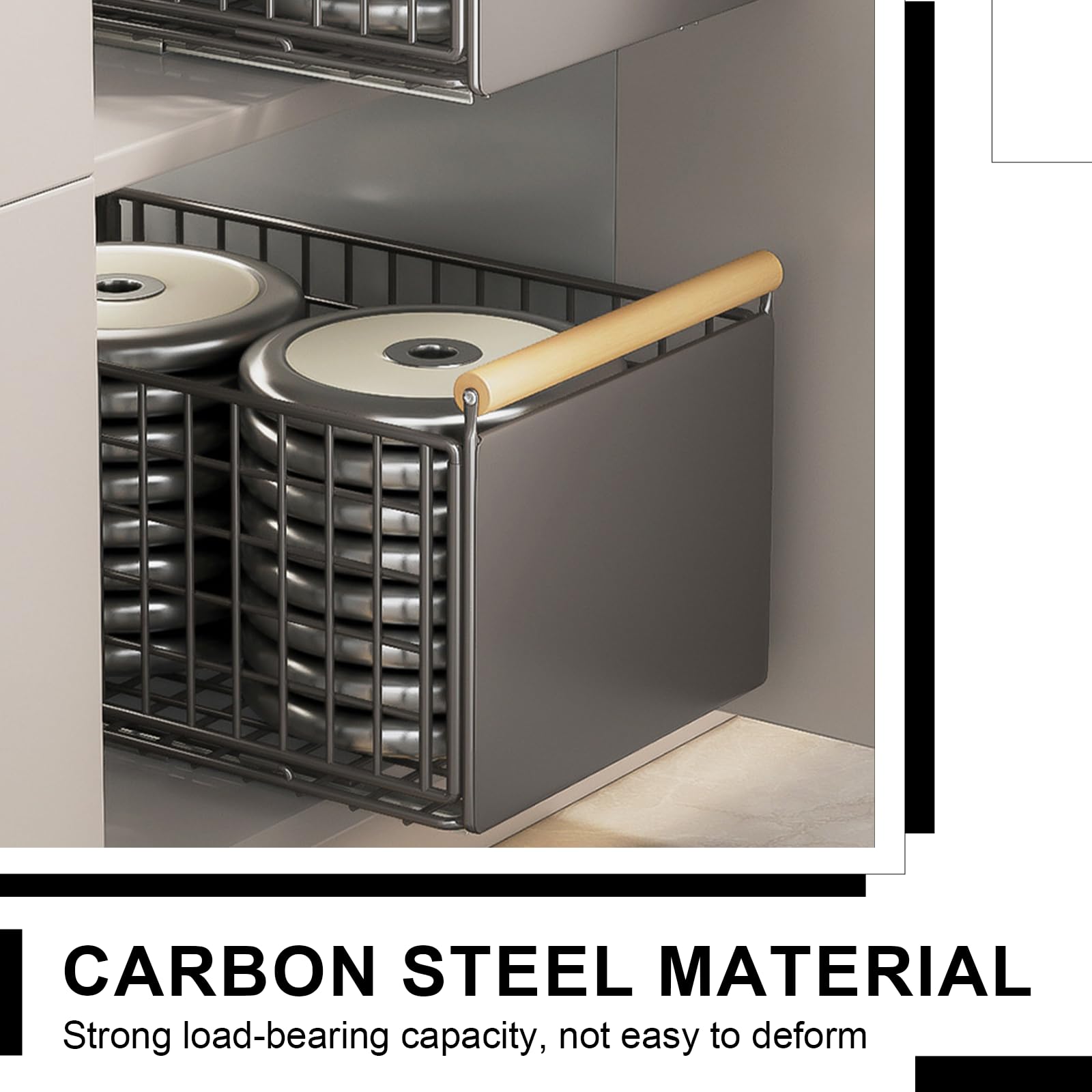 2pcs Metal Pull Out Cabinet Sliding Basket Organiser with Handle