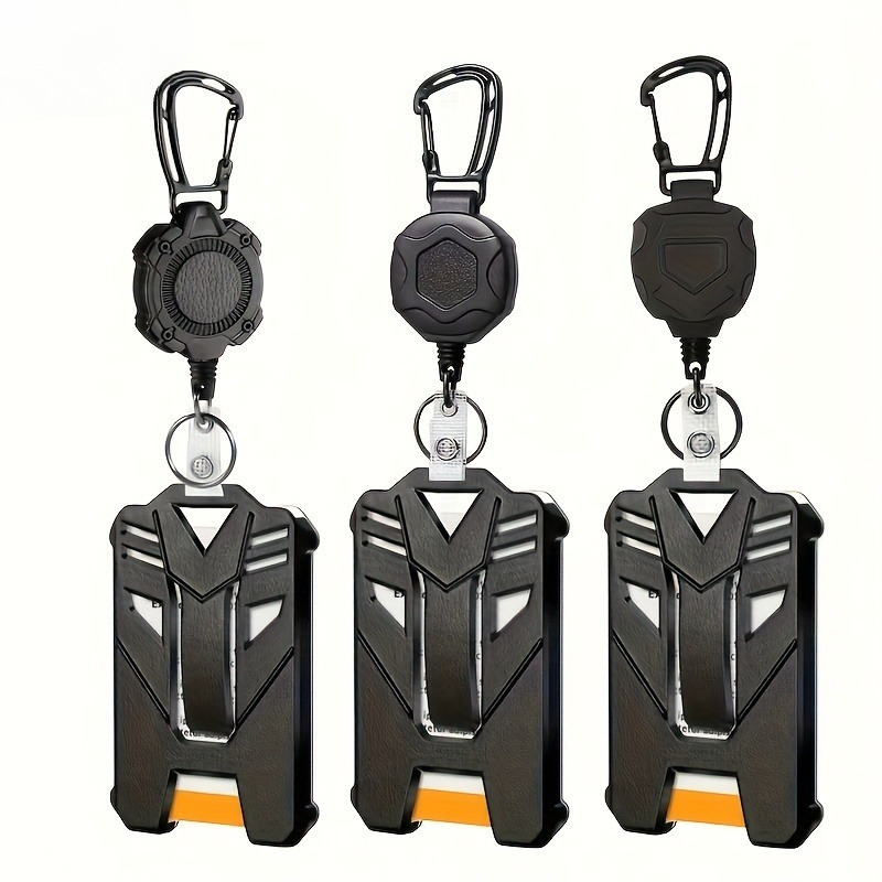 Image of 2d 1/3sets Durable Heavy-duty Plastic Id Card Holder With Id Clip - Stylish Design For Office And Outdoor Use, Retractable Clip, Black Office Id Holder | Id Card Holder, Top For Birthday Gifts