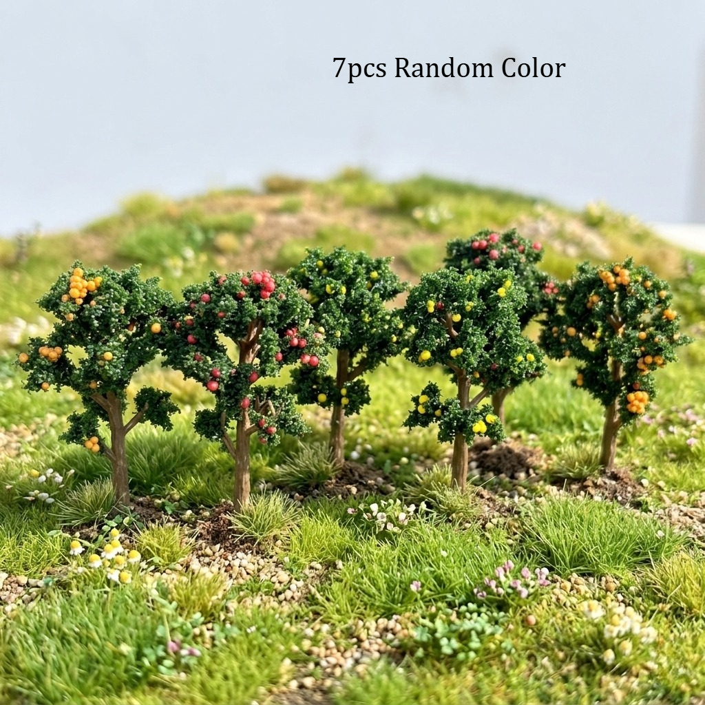 Image of 7pcs Random Color Cute Miniature Model Fruit Trees - Artificial Fake And Orange Trees For Fairy Garden Additions, Minihouse Plants, Terrarium Decoration, And Architecture Landscape Scenery