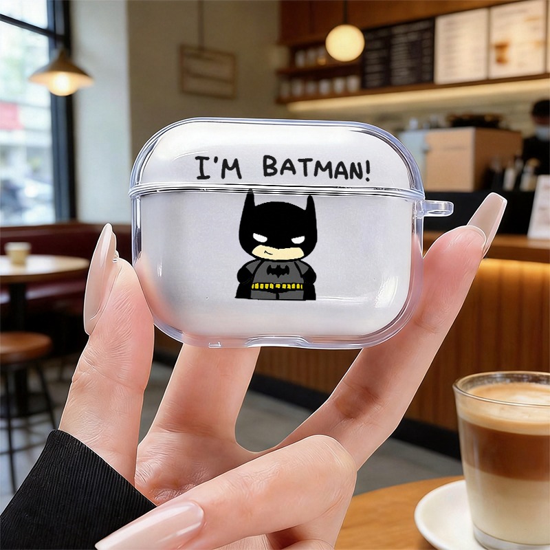 TEMU Authorized Wb Batman Earphone Protective Case, Easy Cute Q Batman With 'i'm Batman!' Letter Print, Compatible With For For Airpods