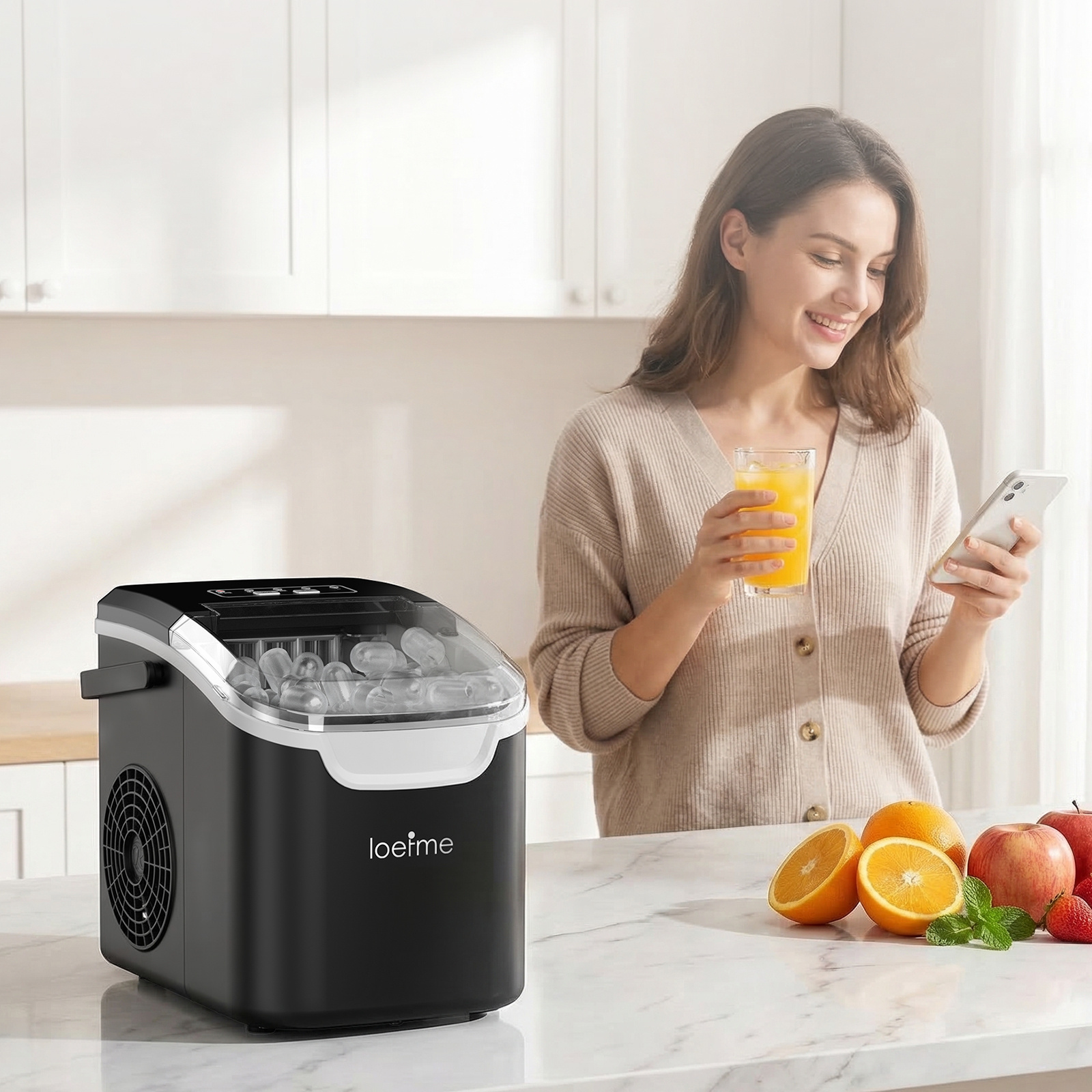 Image of Outdoor Portable Ice Machine | Mint Green Countertop Ice Maker With Handle | 11.5kg/24h | 0.8l Tank & Self-cleaning |8 Cubes In 6 | Great For Bbq, Patio, Camping, Home & Small Parties