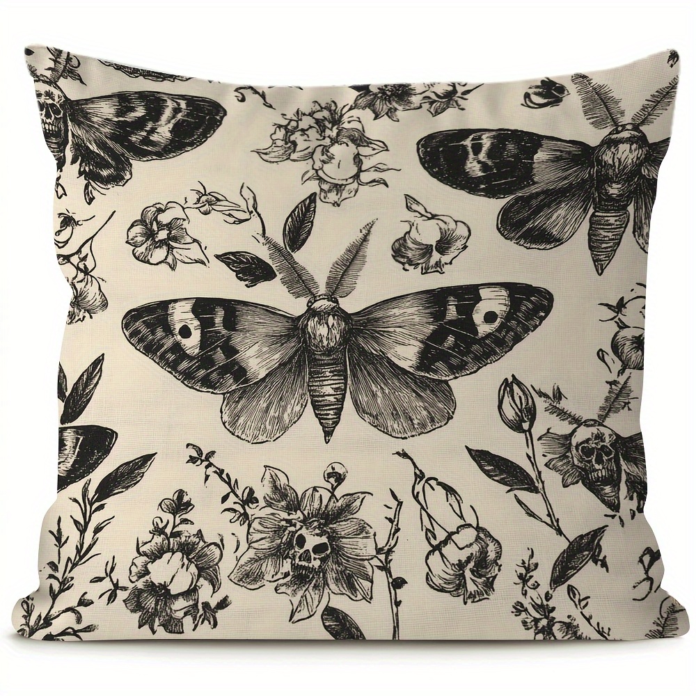 TEMU 2d Flat - 1 Bohemian Style Reaper Moth Pillowcase | Reversible, Machine Washable, Zipper Closure, Ideal For Home, Car, Cabin, Halloween And