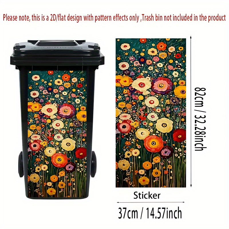 Image of 2d Flat Printing 1pc Trash Can Sticker, 37×82cm - Vintage With Vibrant Oil Painting Theme, Self-adhesive Wallpaper For Kitchen Bin Decoration, Suitable For Bins And Wall Decor, 2d Flat