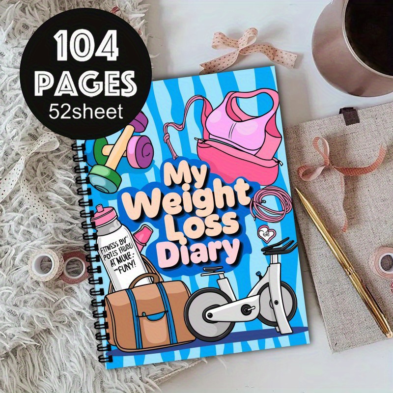 TEMU 104 Pages A5 Weight Loss Diary With Fitness Equipment Design, Daily And Weekly Diet Trackers, Gradual Diet Plans, Motivational Goal Trackers,