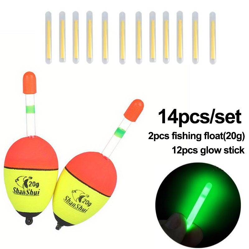E-shop 14-teiliges/Set Leuchtende Angelposen mit Leuchtendem Ruten-Set - Hohe Sichtbarkeit EVA, Kugelförmig, mit Großer Bauch, Geeignet für und