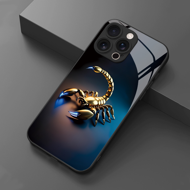 TEMU Phone Case: 1 Golden Metallic Texture With Luminous Blue Accents Pattern Tempered Glass Phone Case For Iphone