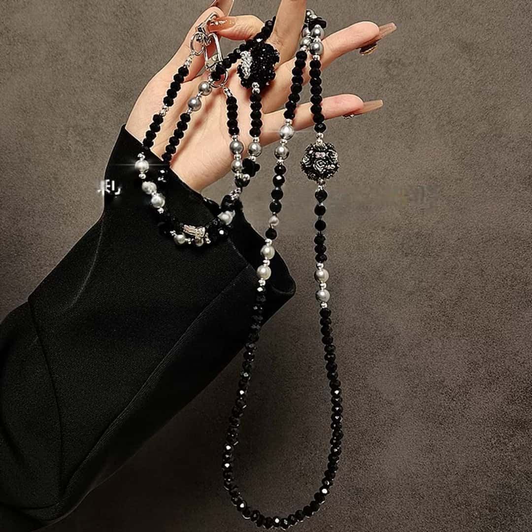 TEMU Hydrangea Bead Long Crossbody Hanging Rope Chain Phone Case Bag Universal Pendant Women