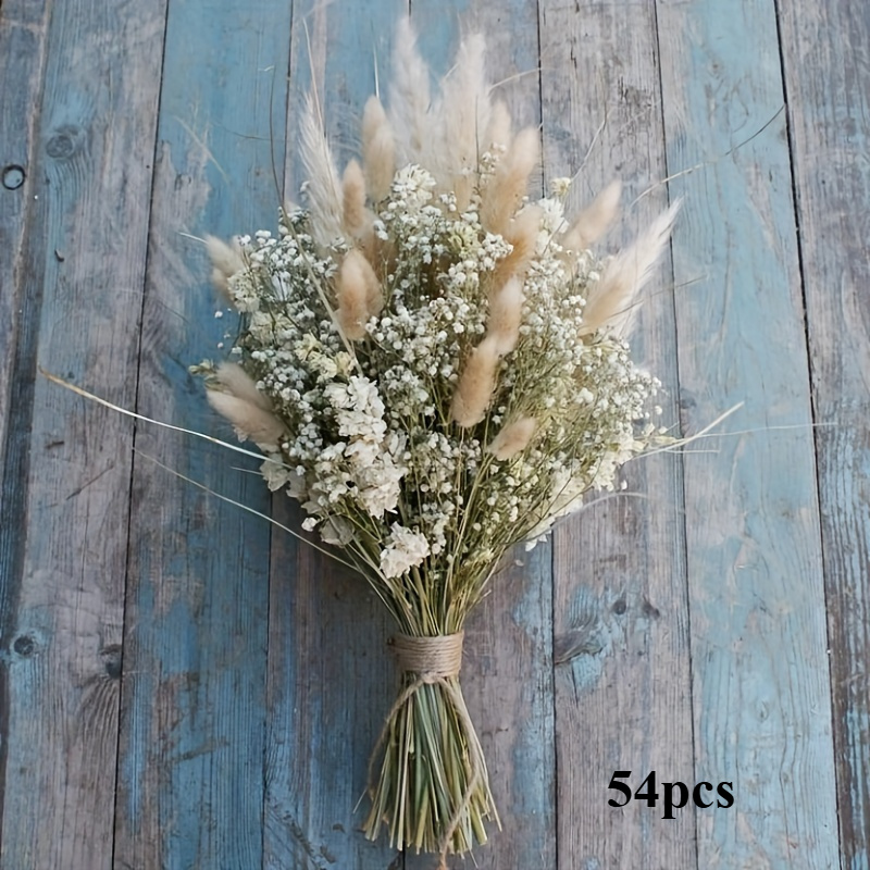 TEMU Ramo de novia de boda estilo bohemio de 54 piezas con gipsófila y de - un arreglo floral natural de mimbre de adecuado para decoraciones del Día