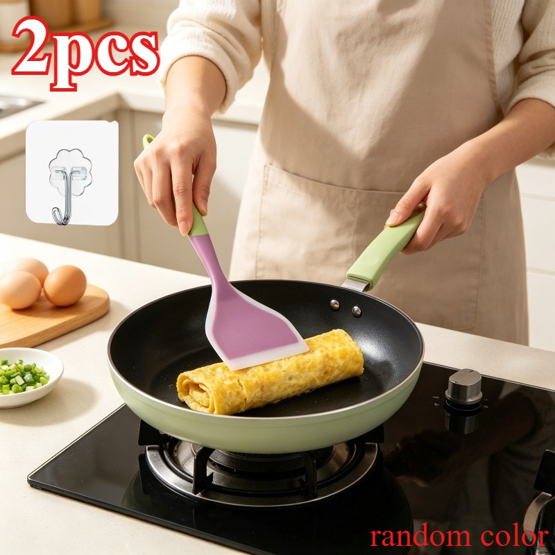 TEMU 2pcs (1 Random Four-color Multi-functional Silicone Spatula And 1 Hook) - And High Temperature Resistant, Suitable For Cooking, Stirring, And