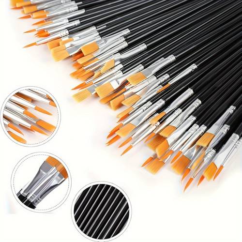 30pcs of nylon hair paintbrushes featuring flat and round tips suitable for professional oil painting watercolor and craft painting applicable for acrylics oil paints watercolors canvas and rock painting artists and hobbyists