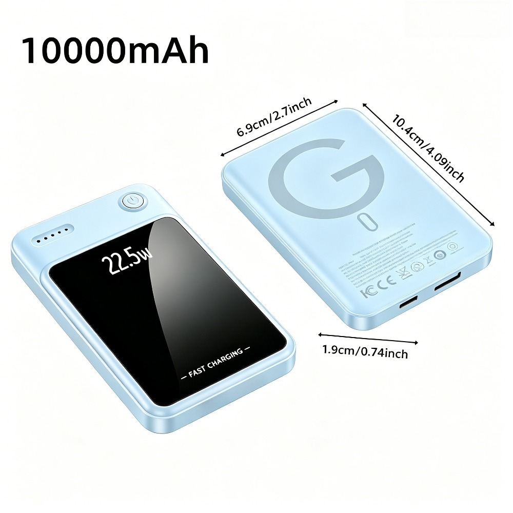 TEMU 10000mah Wireless Magnetic Power Bank, Pocket Safe Portable Charger, Thin Lightweight External Battery Pack With 4 Lights, Dual Output Design