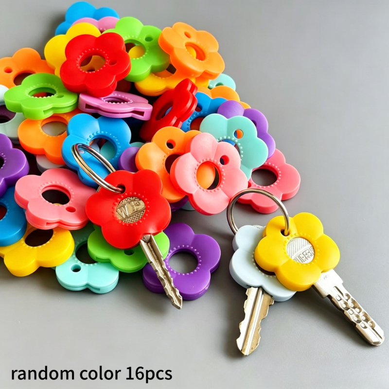 TEMU Juego de 16 fundas para llaves de flores multicolor aleatorios con teclas etiquetadas - Protectores de teclas duraderos con código para llaves