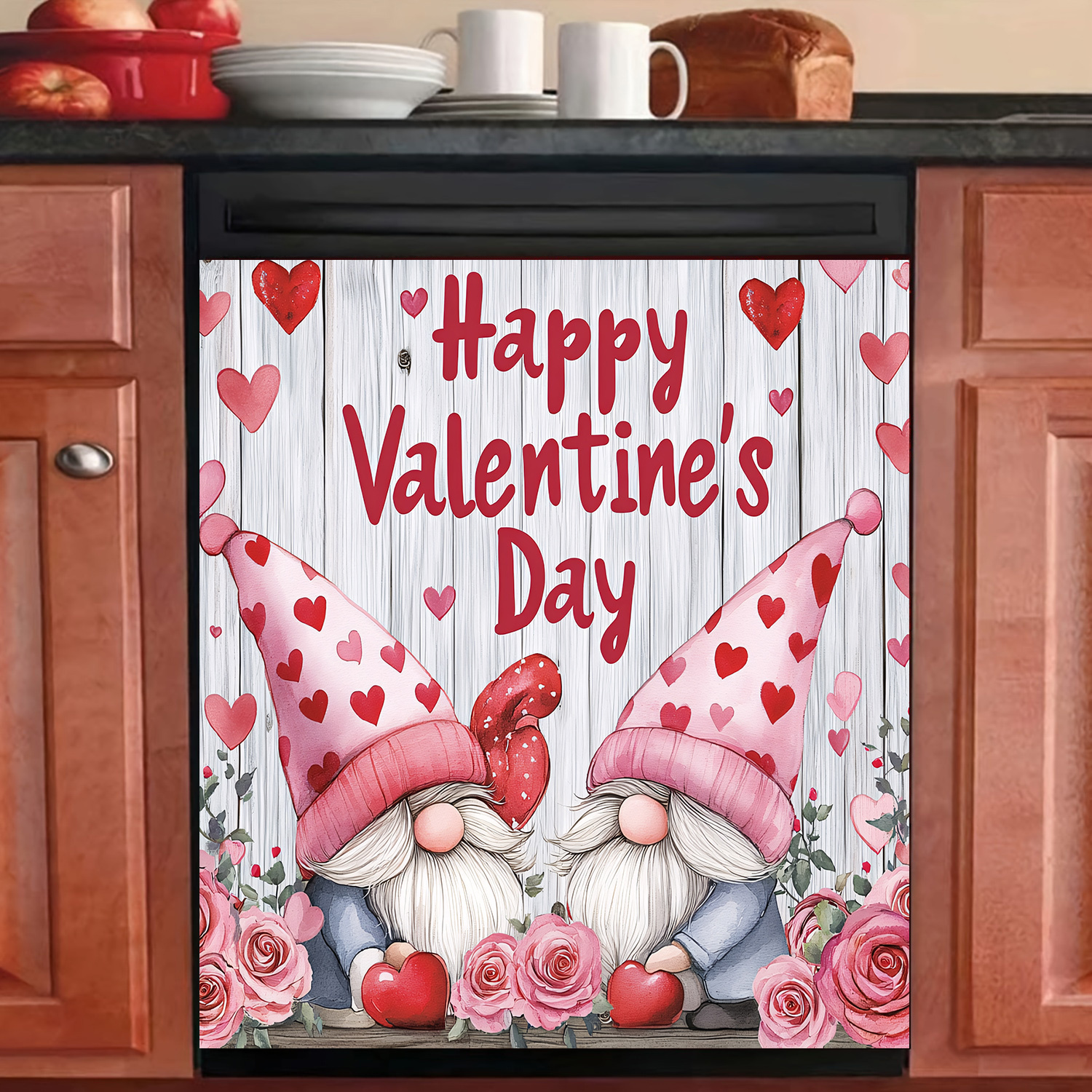 

1pc Valentine's Day Couple Dishwasher Door Cover - Waterproof Pvc Vinyl Magnet Decal, Appliance Panel Sticker, Easy Clean Kitchen Decor, No Electricity Needed