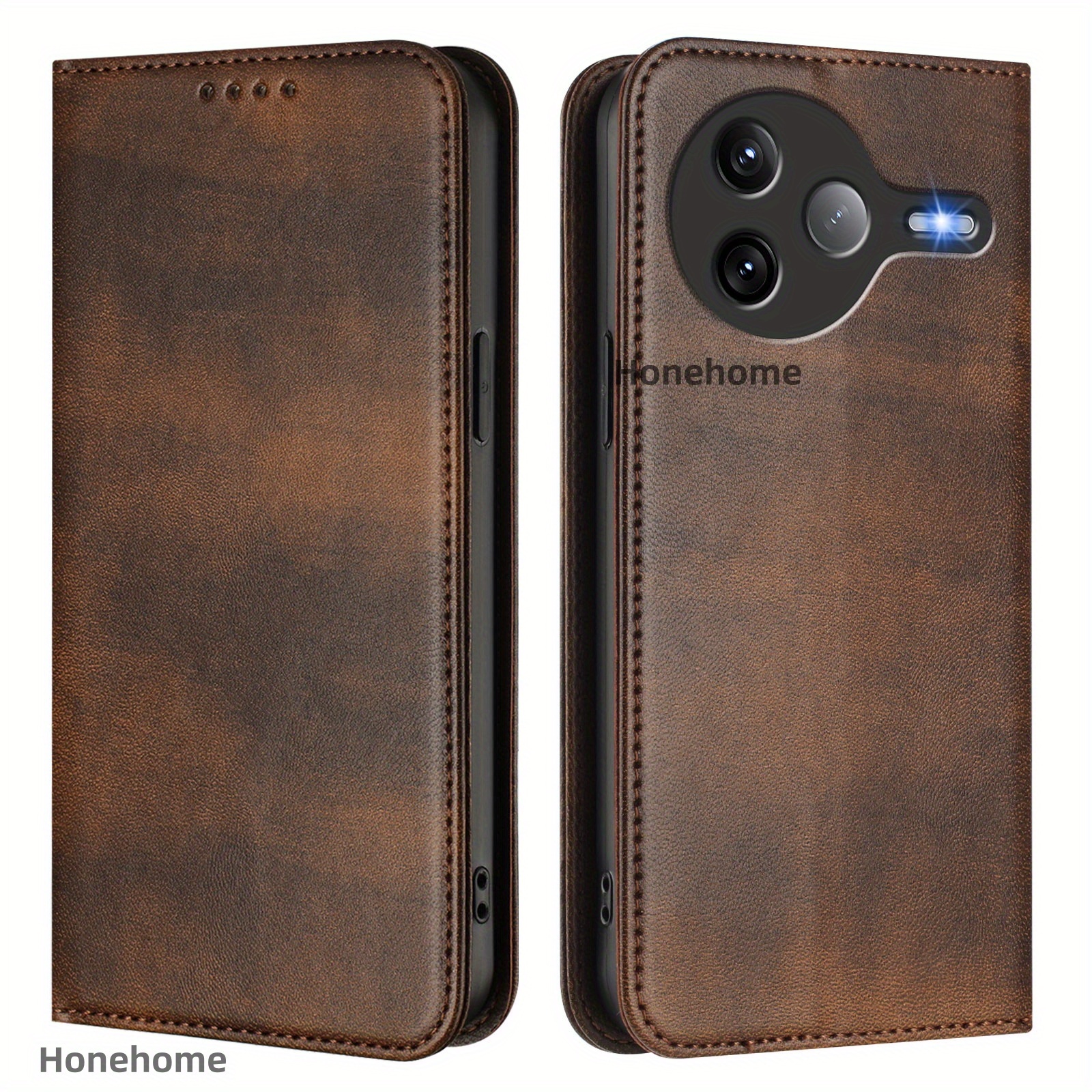 TEMU Phone Case: Brown Vintage Synthetic Leather-texture Magnetic Closure Business Synthetic Leather Case, Simple And Creative Double-fold Edge Rfid